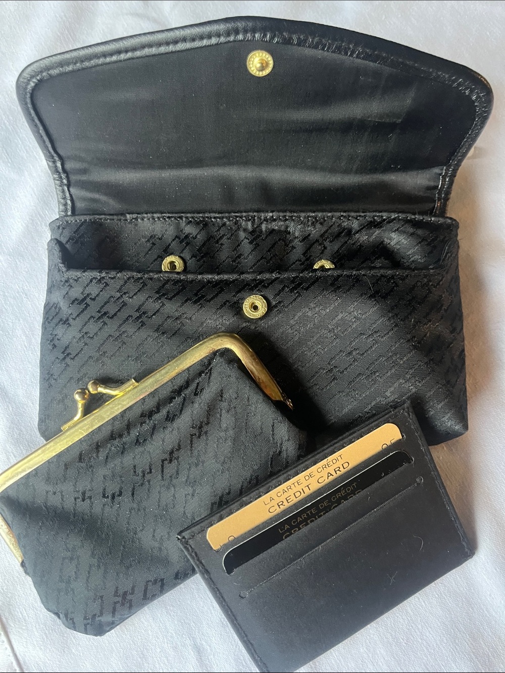 Rare Vintage 1980’s 4-piece Matching Black Embossed Women's Clutch